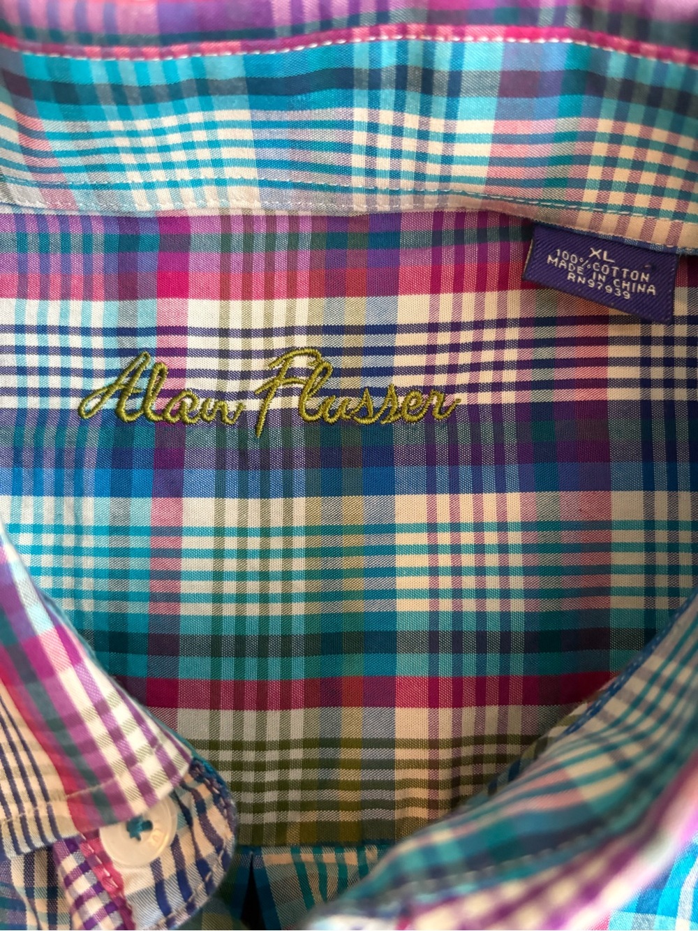 Alan Flusser Teal & Pink Plaid Button-Down Shirt